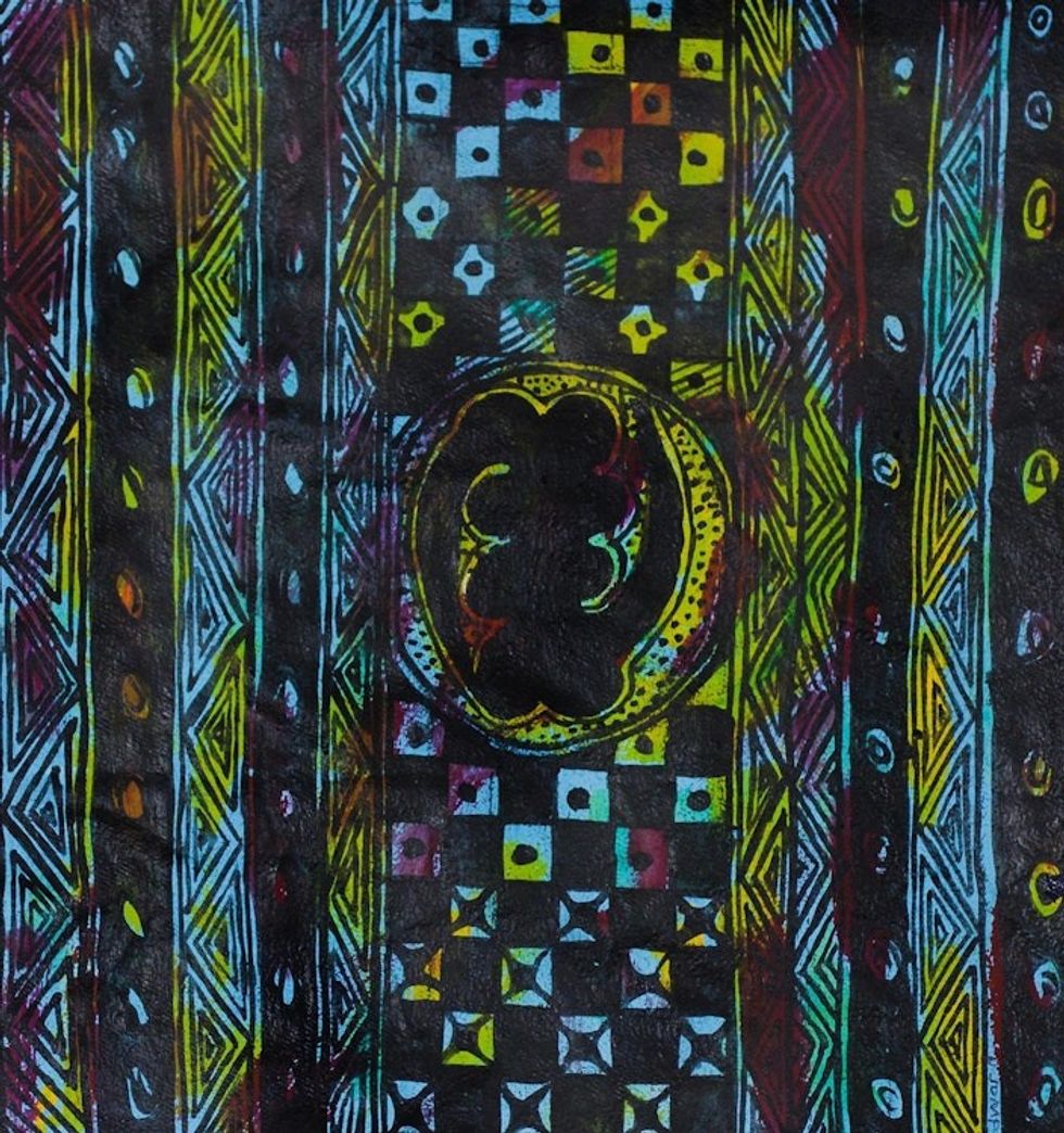 Signed Adinkra-Themed Abstract Painting from Ghana 'Gye Nyame'