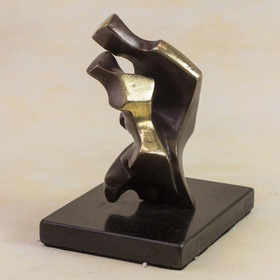 Signed Bronze Abstract Sculpture by a Brazilian Artist 'Kissing Couple'