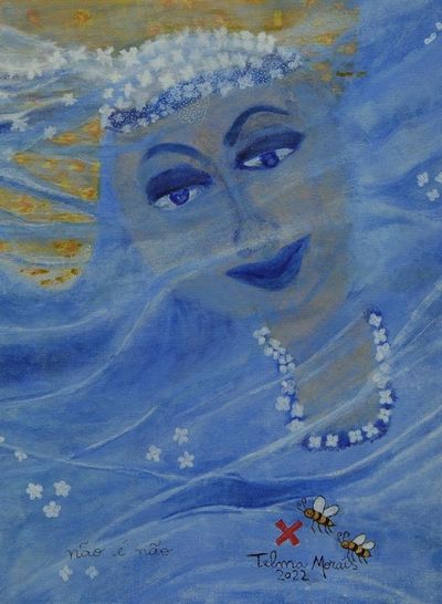 Alternate image for Stretched Signed Blue Inspirational Naif Acrylic Painting Saint Intuition