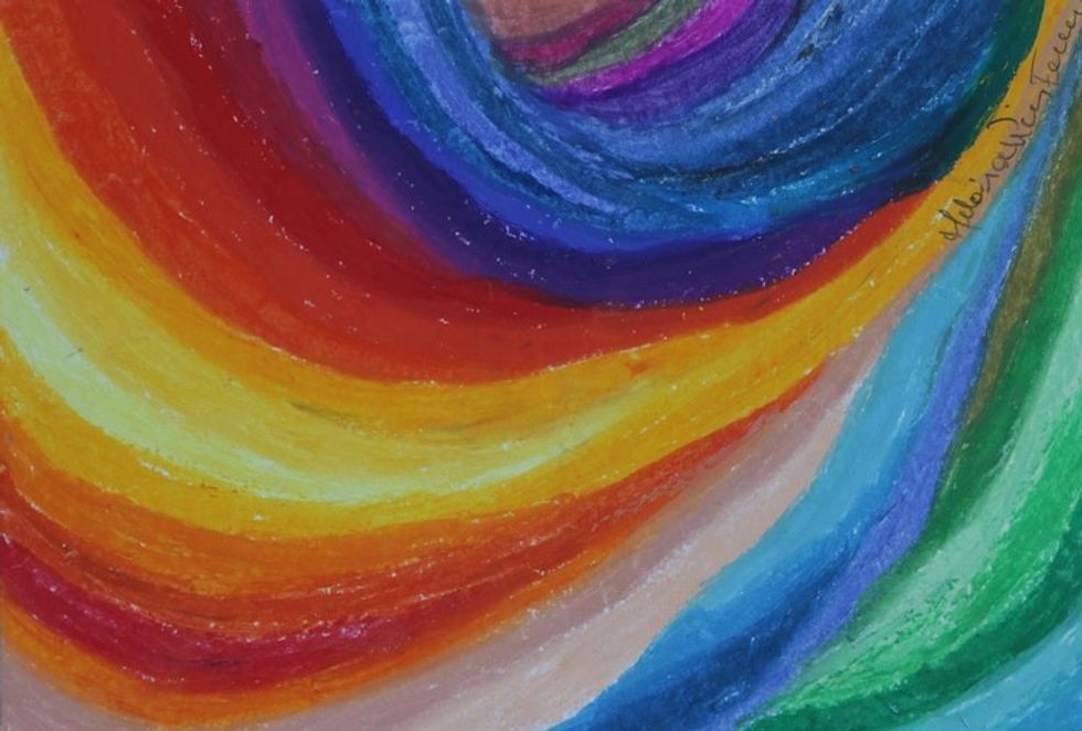 Signed Rainbow Abstract Painting from Brazil 'Rays I'