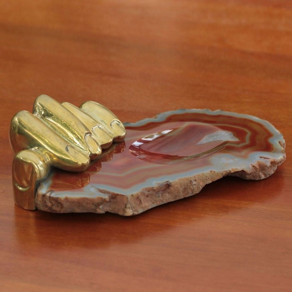 Bronze and Agate Soap Dish Sculpted Tray 'Left Hand Agate I'