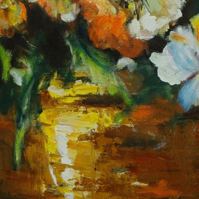 Alternate image for Acrylic on Canvas Floral Still-Life Painting from Brazil Spring Colors