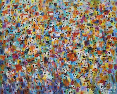 Alternate image for Unstretched Expressionist Favela Painting from Brazil Alemo Hill