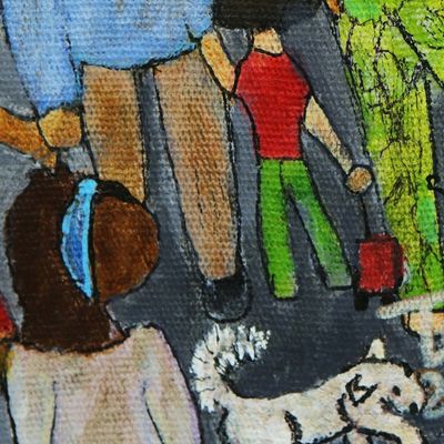 Alternate image for Stretched Signed Naif Acrylic Painting of Diverse Citizens Society of the Invisibles