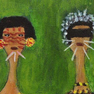 Alternate image for Green Naif Acrylic Painting of Native Brazilian Women Lives Matter