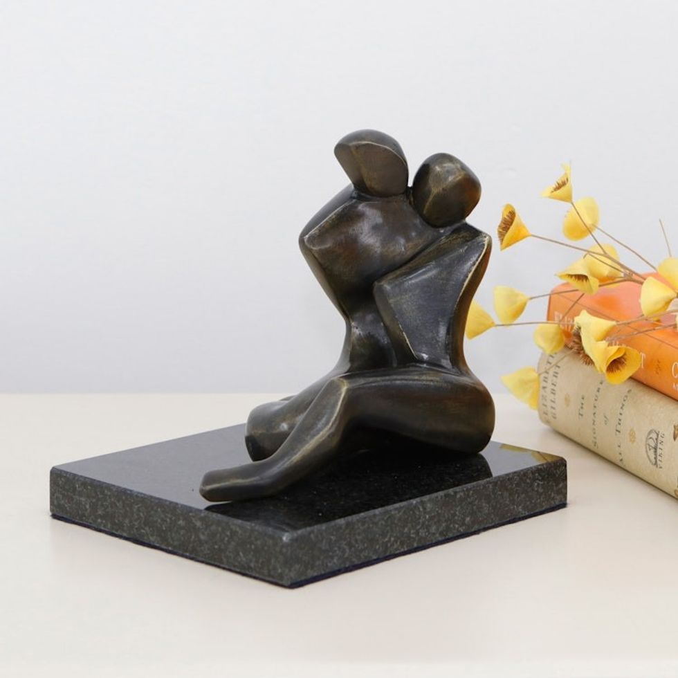 Handcrafted Semi-Abstract Bronze Sculpture of a Couple 'Loving Complicity'