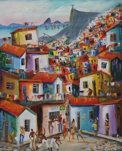 Alternate image for Unstretched Impressionist Favela Painting in Acrylic Favela Dona Marta V