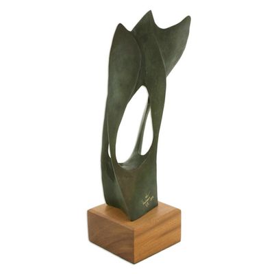 Alternate image for Modern Abstract Artist Signed Bronze Sculpture Hybrid Leaves II