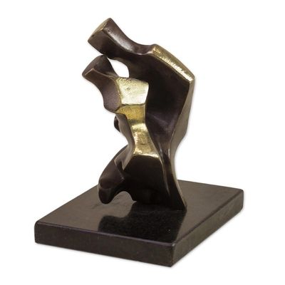Alternate image for Signed Bronze Abstract Sculpture by a Brazilian Artist Kissing Couple