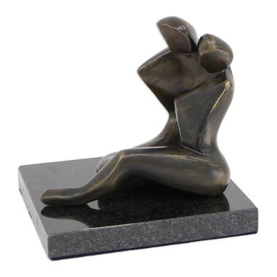 Alternate image for Handcrafted Semi-Abstract Bronze Sculpture of a Couple Loving Complicity