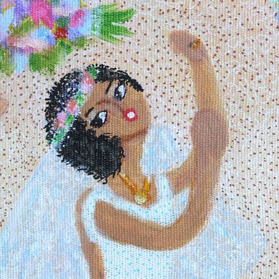 Alternate image for Bride Throws the Bouquet Colorful Naif Painting The Waiting Room