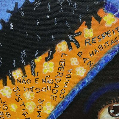 Alternate image for Blue and Yellow Naif Acrylic Painting of Inspirational Woman Empowerment Flowers