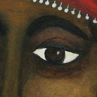 Alternate image for Stretched Signed Warm Naif Acrylic Painting of Smiling Woman A Woman