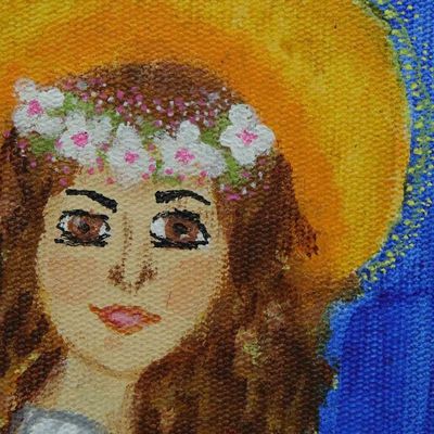 Alternate image for Naif Acrylic Portrait of Angel with Flowers Made in Brazil Waiting for You