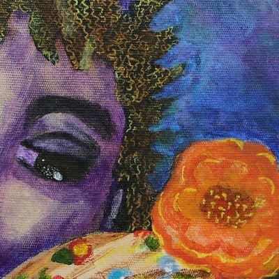 Alternate image for Stretched Signed Warm Naif Acrylic Painting of Smiling Woman Love is Beautiful