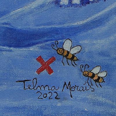 Alternate image for Stretched Signed Blue Inspirational Naif Acrylic Painting Saint Intuition