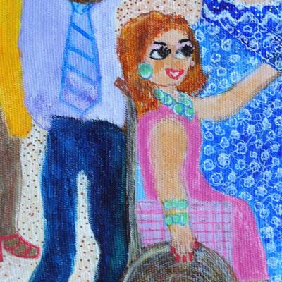 Alternate image for Bride Throws the Bouquet Colorful Naif Painting The Waiting Room