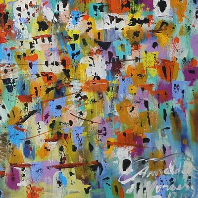 Alternate image for Unstretched Expressionist Favela Painting from Brazil Alemo Hill