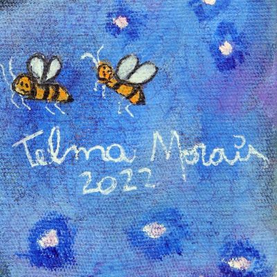 Alternate image for Blue and Yellow Naif Acrylic Painting of Inspirational Woman Empowerment Flowers