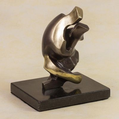 Alternate image for Signed Bronze Abstract Sculpture by a Brazilian Artist Kissing Couple