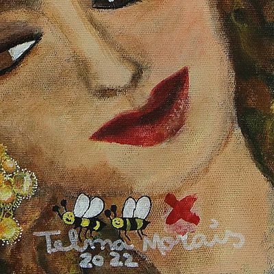 Alternate image for Stretched Signed Warm Naif Acrylic Painting of Smiling Woman Love is Beautiful