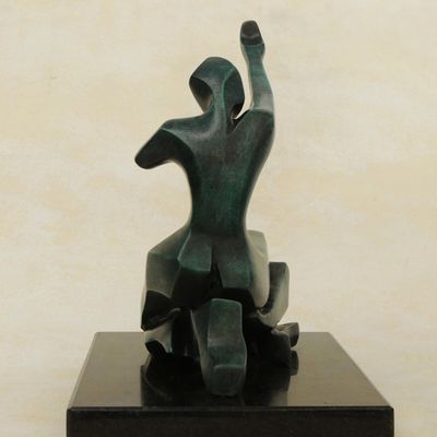 Alternate image for Fine Art Bronze Sculpture of a Figure Kneeling from Brazil Thanking God