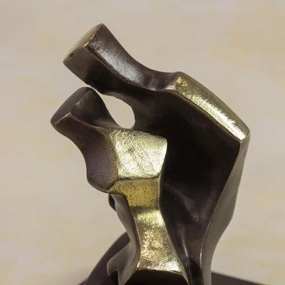 Alternate image for Signed Bronze Abstract Sculpture by a Brazilian Artist Kissing Couple