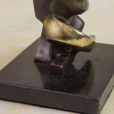 Alternate image for Signed Bronze Abstract Sculpture by a Brazilian Artist Kissing Couple
