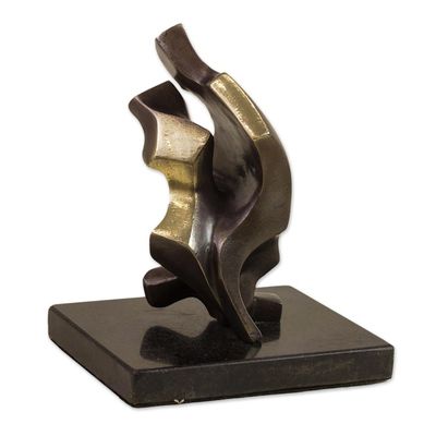 Alternate image for Signed Bronze Abstract Sculpture by a Brazilian Artist Kissing Couple