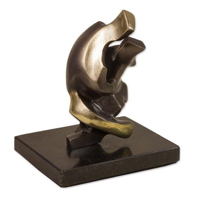 Alternate image for Signed Bronze Abstract Sculpture by a Brazilian Artist Kissing Couple