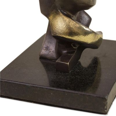 Alternate image for Signed Bronze Abstract Sculpture by a Brazilian Artist Kissing Couple