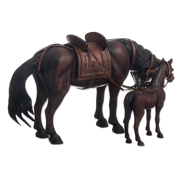 Alternate image for Hand Carved Horse Family Sculpture Pair from Peru Equine Family