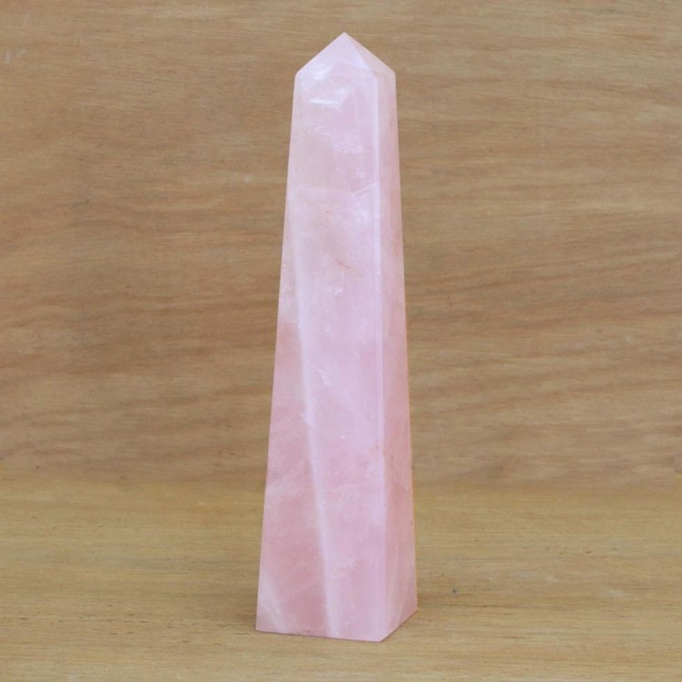 Pink Rose Quartz Obelisk Sculpture from Brazil 'Obelisk of Universal Love'