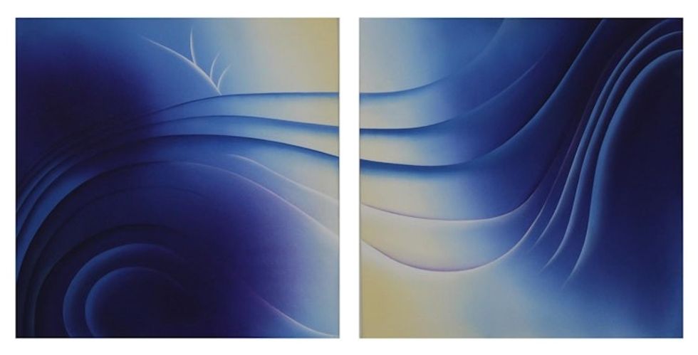 Signed Abstract Wave Diptych Painting from Brazil 2008 'Like a Wave in the Sea'