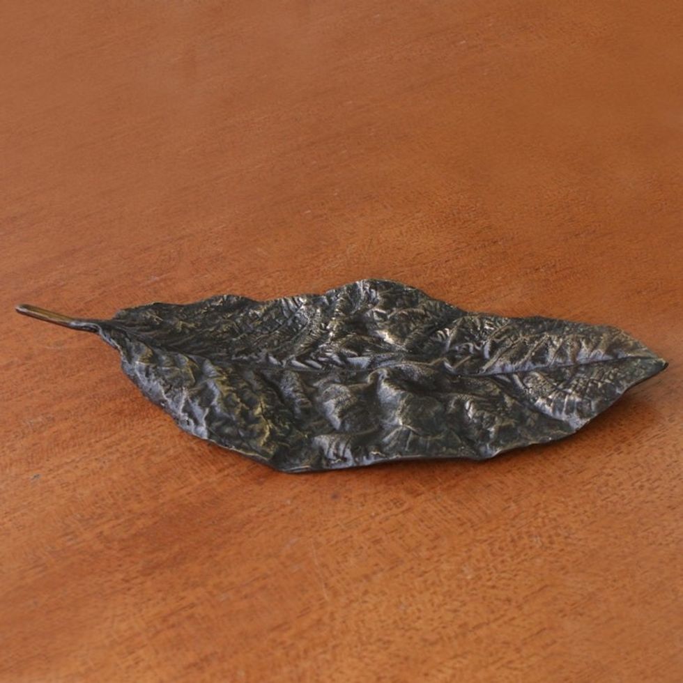 Oxidized Bronze Leaf Sculpture 'Delicate Leaf'