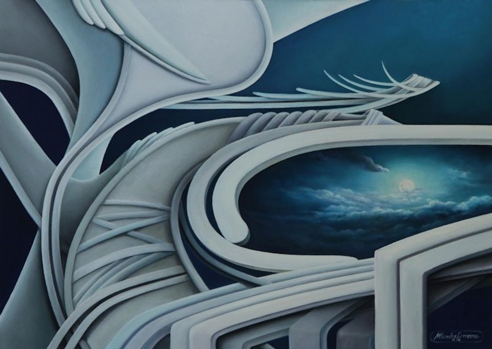 Moon-Themed Signed Abstract Painting from Brazil 'In the World of the Moon'