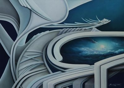 Alternate image for Moon-Themed Signed Abstract Painting from Brazil In the World of the Moon