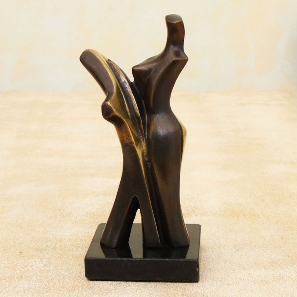 Modern Signed Bronze Sculpture of Lovers from Brazil 'Admiration II'