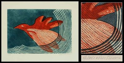 Alternate image for Original Engraved Brazilian Art Print Orange Bird