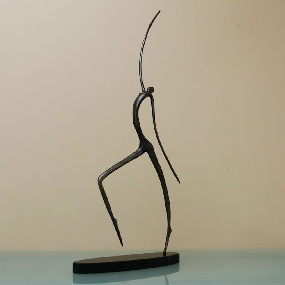 Semi-Abstract Oxidized Bronze Sculpture Handmade in Brazil 'Walking'