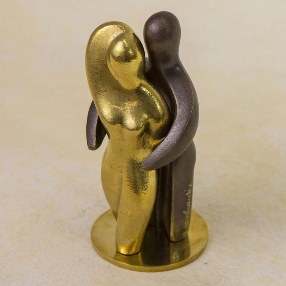 Brazil Signed Bronze Sculpture of a Man and Woman 'Comfort'