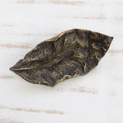 Alternate image for Handcrafted Bronze Life-Like Leaf Sculpture from Brazil Exquisite leaf