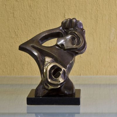 Alternate image for Modern Fine Art Brazilian Signed Bronze Sculpture Blossoming Love