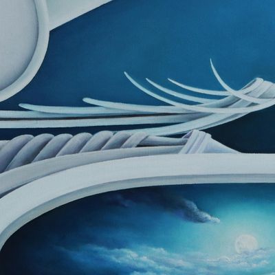 Alternate image for Moon-Themed Signed Abstract Painting from Brazil In the World of the Moon