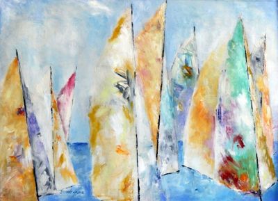 Alternate image for Signed Impressionist Painting of Sailboats from Brazil Sailing