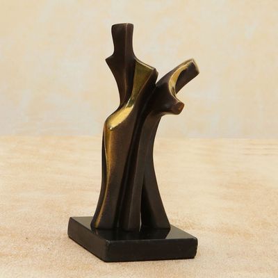 Alternate image for Modern Signed Bronze Sculpture of Lovers from Brazil Admiration II