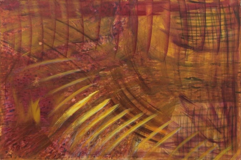 Yellow Light Vibrations Signed Large Painting from Brazil 'Rays of Light'