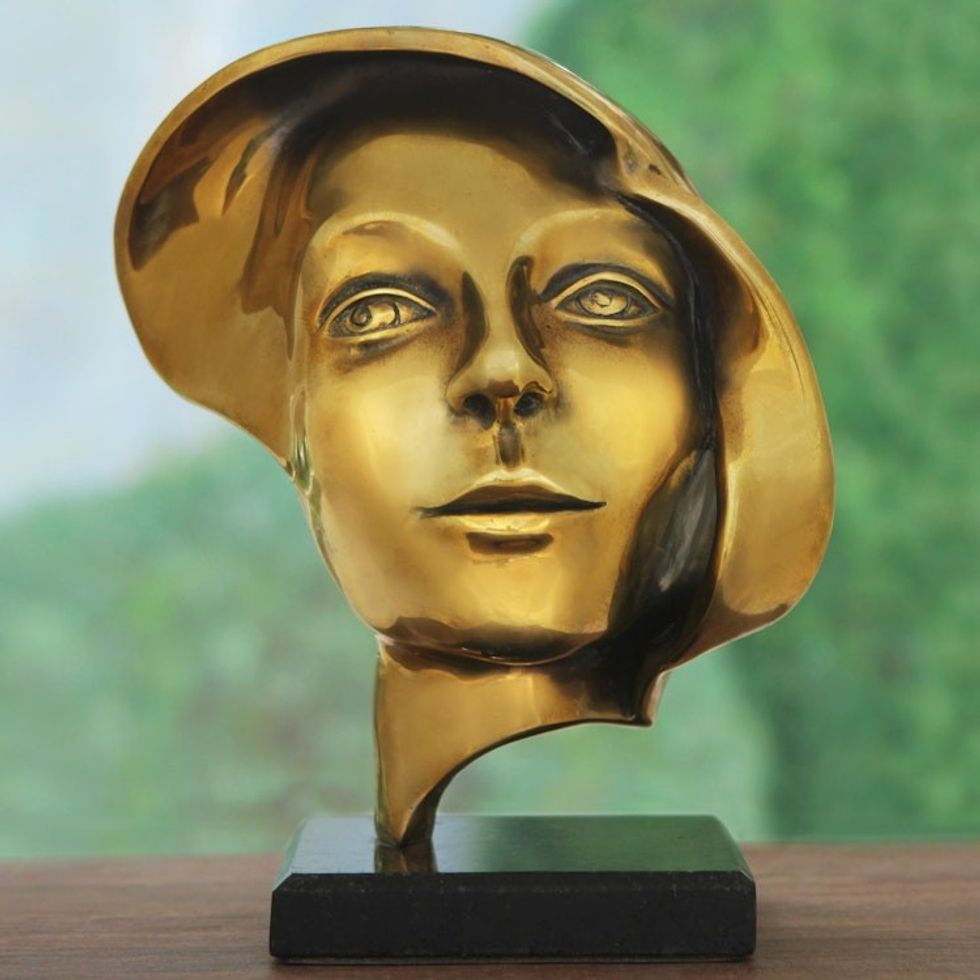 Signed Bronze Abstract Face Sculpture from Brazil 'Dreamer'