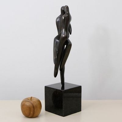Alternate image for Modern Abstract Bronze Lovers Sculpture with Granite Base Lovers III