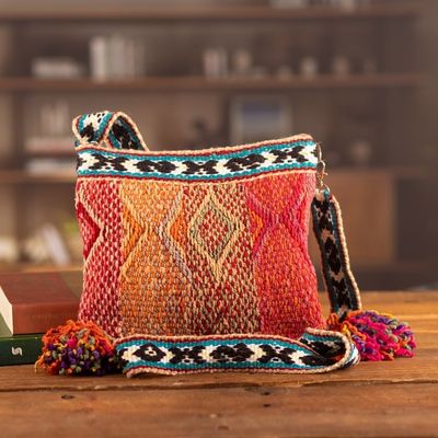 Alternate image for Traditional Handwoven Wool Shoulder Bag with Vibrant Tassels Andean Trip